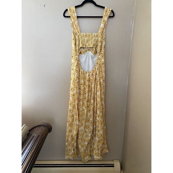 Free People Rosalee Midi Dress Yellow floral rose print sun summer Size L - NWOT - Picture 5 of 11